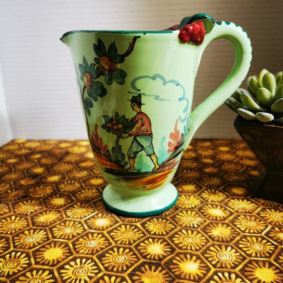 Vintage Hand Painted Green Italian Pottery Pitcher - Picture 14 of 14